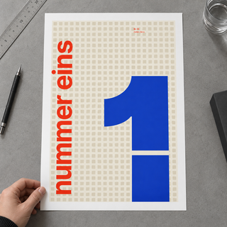 Close view of the Swiss style number poster on smooth matte paper