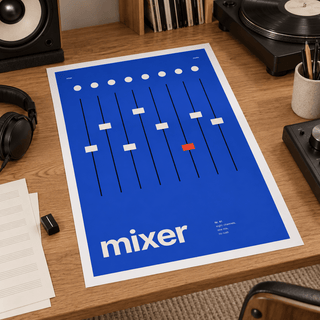 Close view of the Swiss style studio mixer print on smooth matte paper