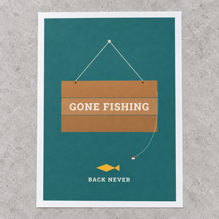 Close view of the fishing retirement print on smooth matte paper