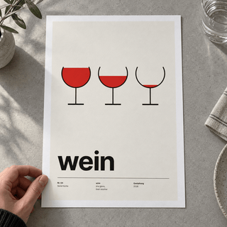 Close view of the minimal wine glass typography print on smooth matte paper