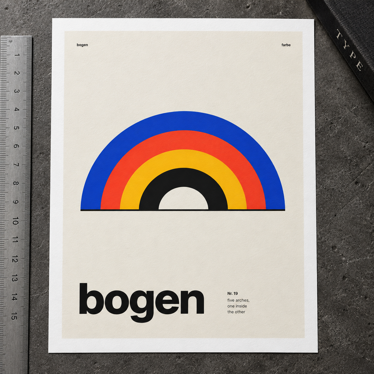 Close view of the Bauhaus style arch print on smooth matte paper