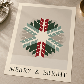 Close view of the Scandi quilt snowflake print showing the paper texture and lettering