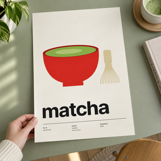 Close view of the Swiss style matcha typography print on smooth matte paper