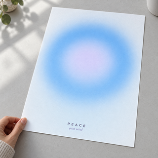 Close view of the blue and lavender gradient print on smooth matte paper