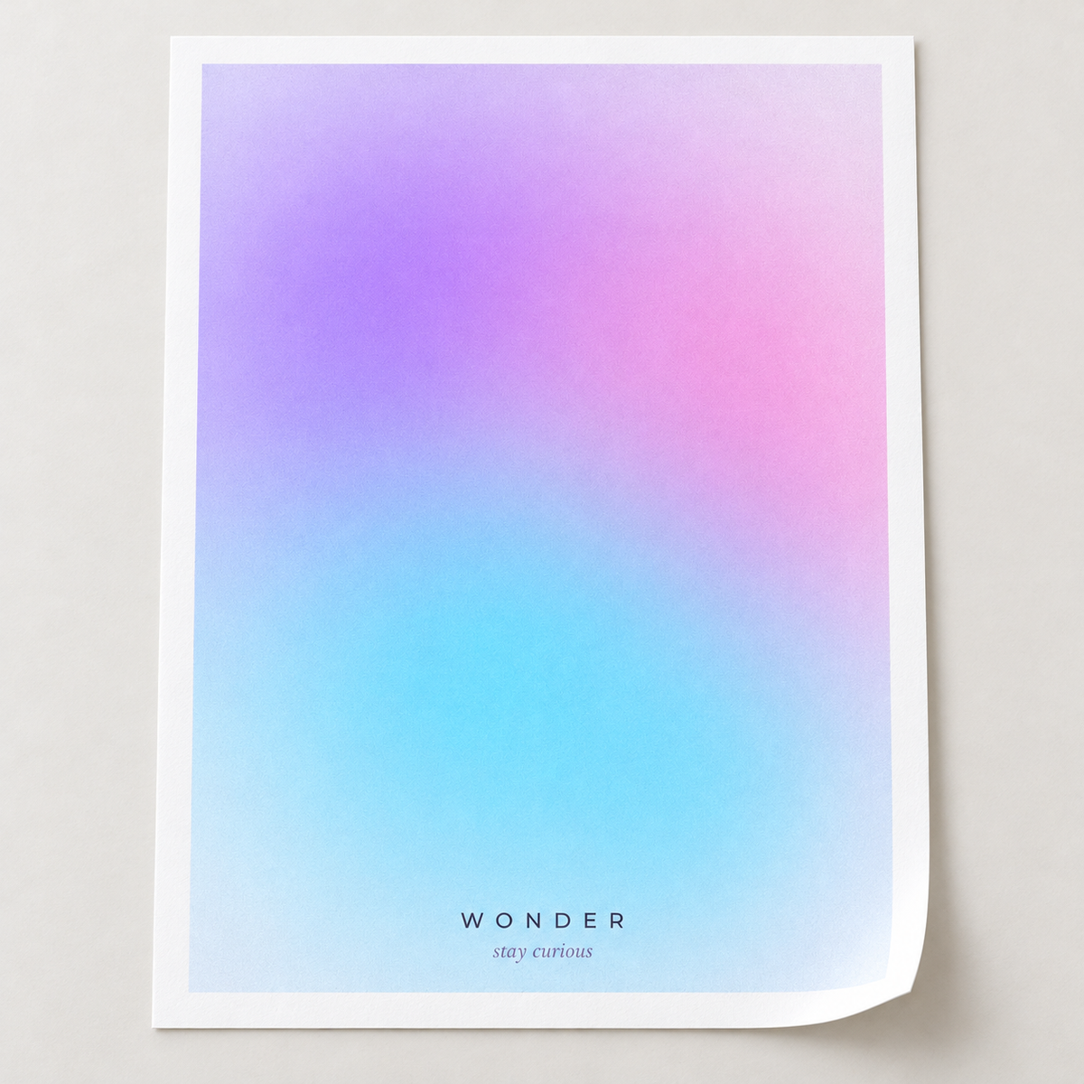 Close view of the dreamy purple to blue gradient print on smooth matte paper