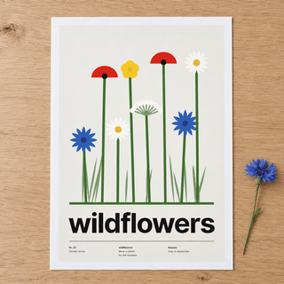 Close view of the Swiss style wildflower meadow print on smooth matte paper