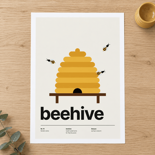 Close view of the Swiss style bee skep print on smooth matte paper
