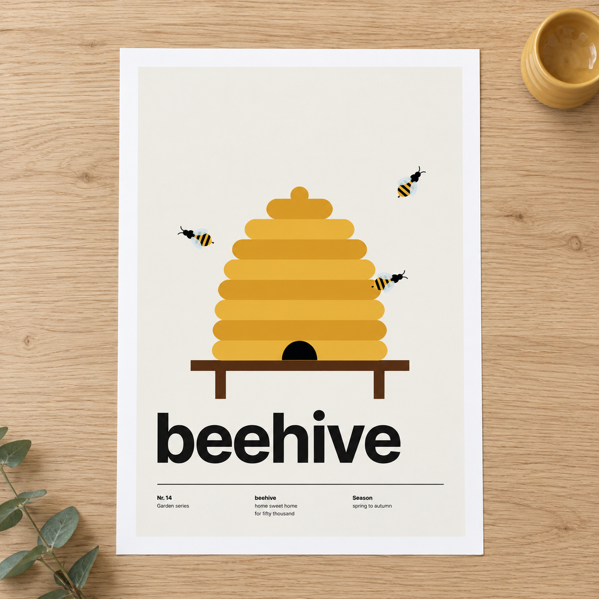 Close view of the Swiss style bee skep print on smooth matte paper