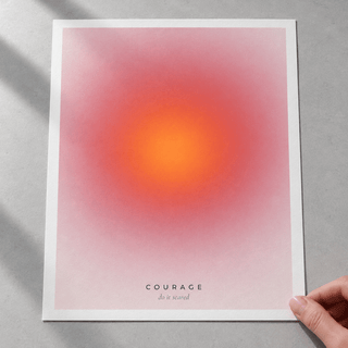 Close view of the orange sun gradient print on pink on smooth matte paper