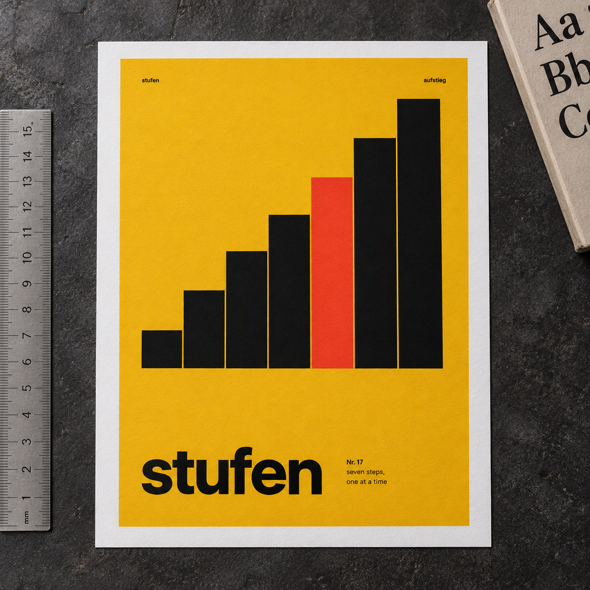 Close view of the Swiss style bar chart print on smooth matte paper