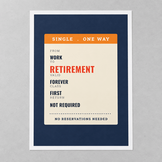 Close view of the navy and cream ticket print on smooth matte paper