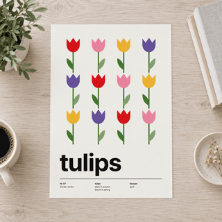 Close view of the Swiss style tulip grid print on smooth matte paper