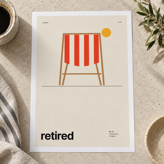 Close view of the Swiss style retired print on smooth matte paper