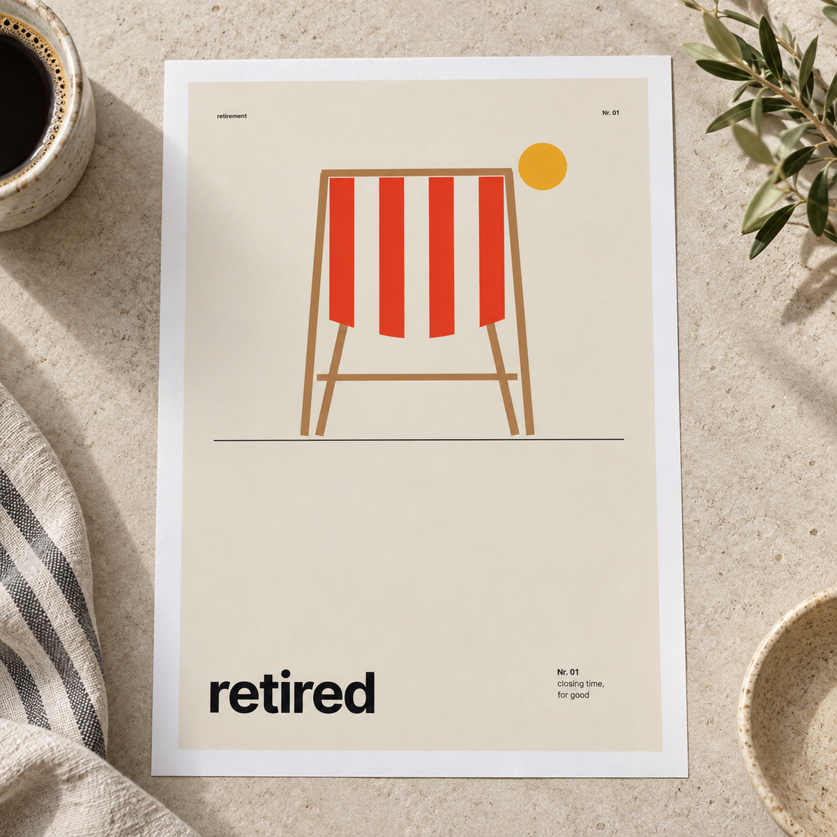 Close view of the Swiss style retired print on smooth matte paper