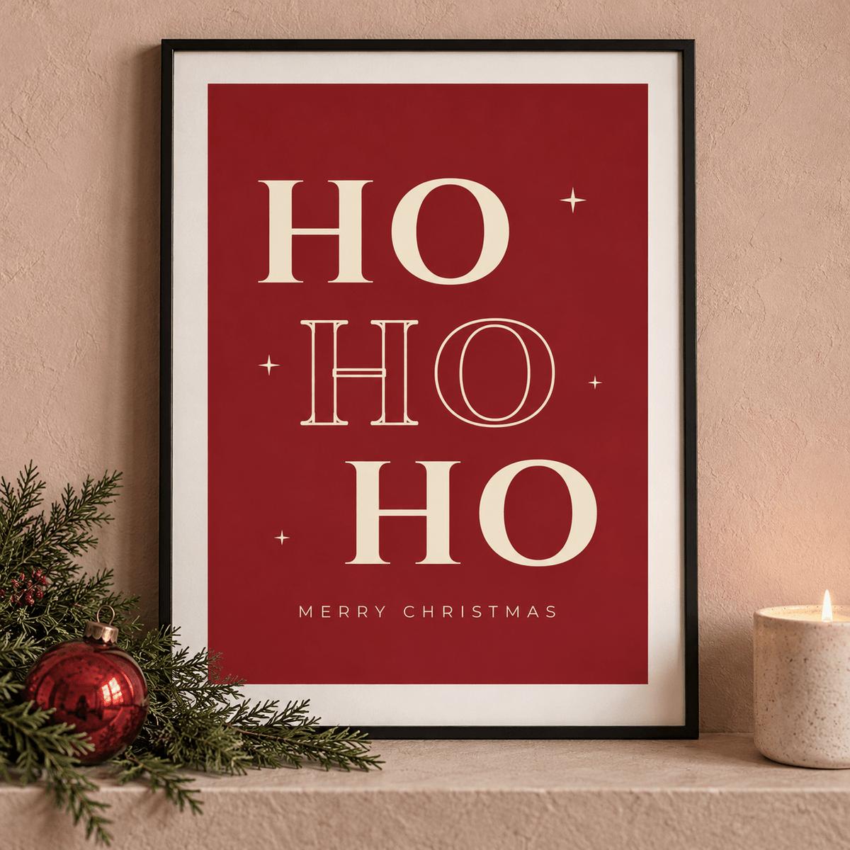 Close view of the festive red Santa laugh print with festive styling