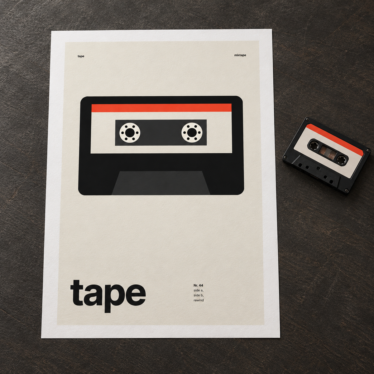 Close view of the Swiss style mixtape print on smooth matte paper