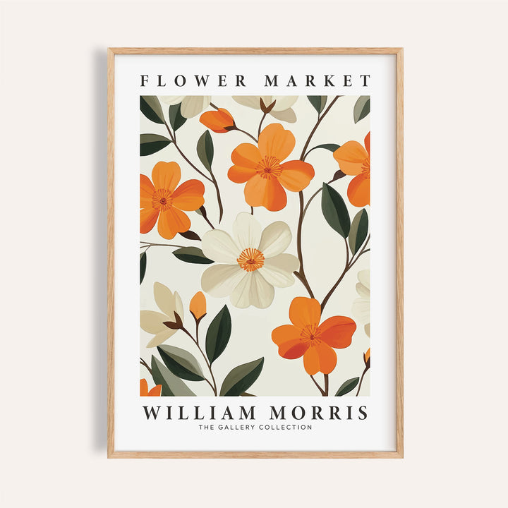 Orange flower pictures print featuring William Morris botanical art