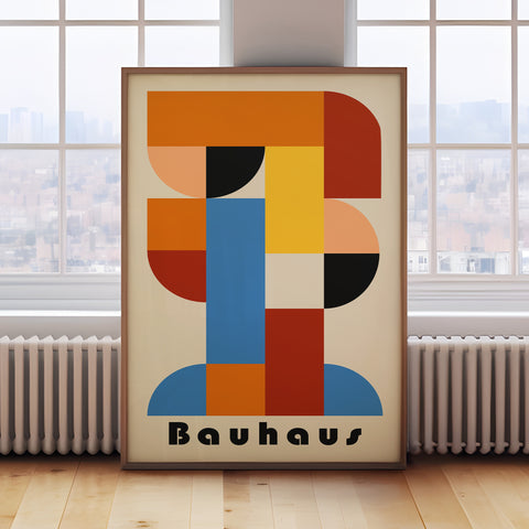 Modern abstract geometric wall art inspired by Bauhaus design for contemporary decor