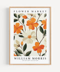 William Morris orange floral art print, ideal for vintage decor
