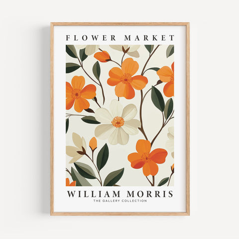 William Morris orange floral art print, ideal for vintage decor
