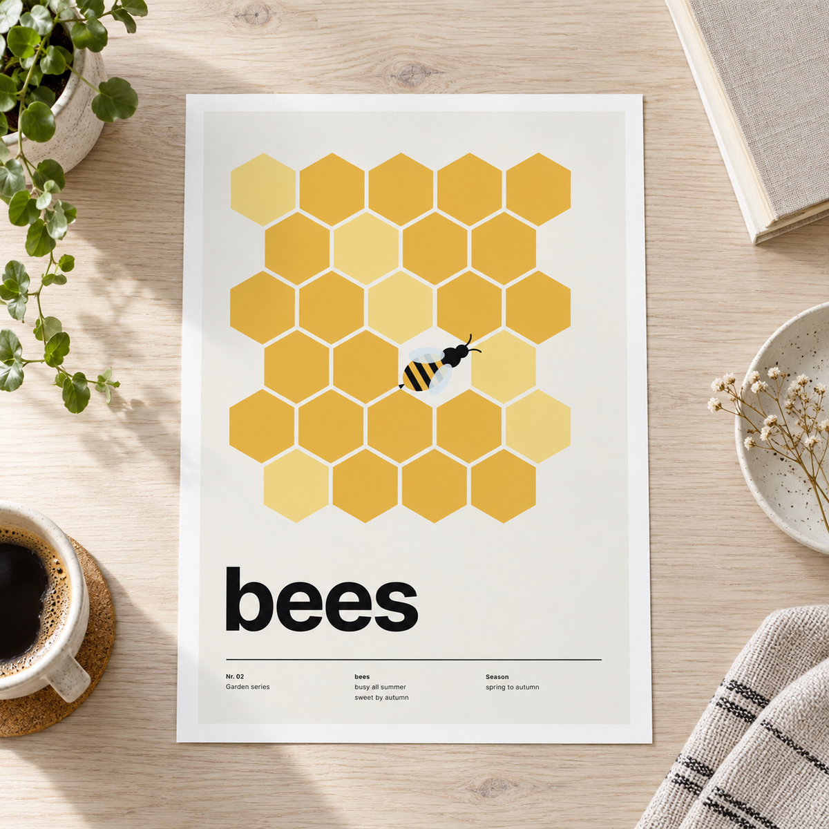 Close view of the Swiss style honeycomb print on smooth matte paper