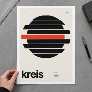 Close view of the Swiss style circle typography print on smooth matte paper