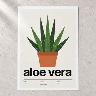 Close view of the Swiss style aloe print on smooth matte paper