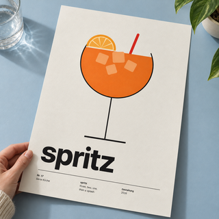 Close view of the Swiss style spritz typography print on smooth matte paper