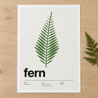 Close view of the Swiss style fern leaf print on smooth matte paper
