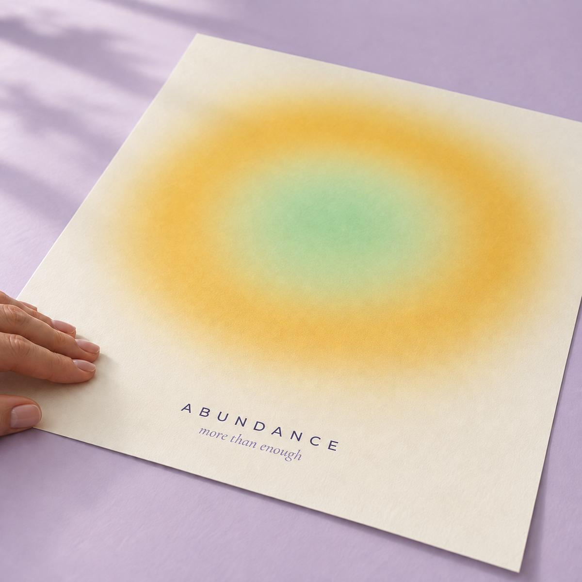 Close view of the warm yellow gradient print on smooth matte paper