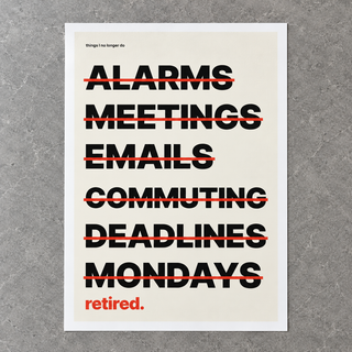 Close view of the happy retirement list print on smooth matte paper