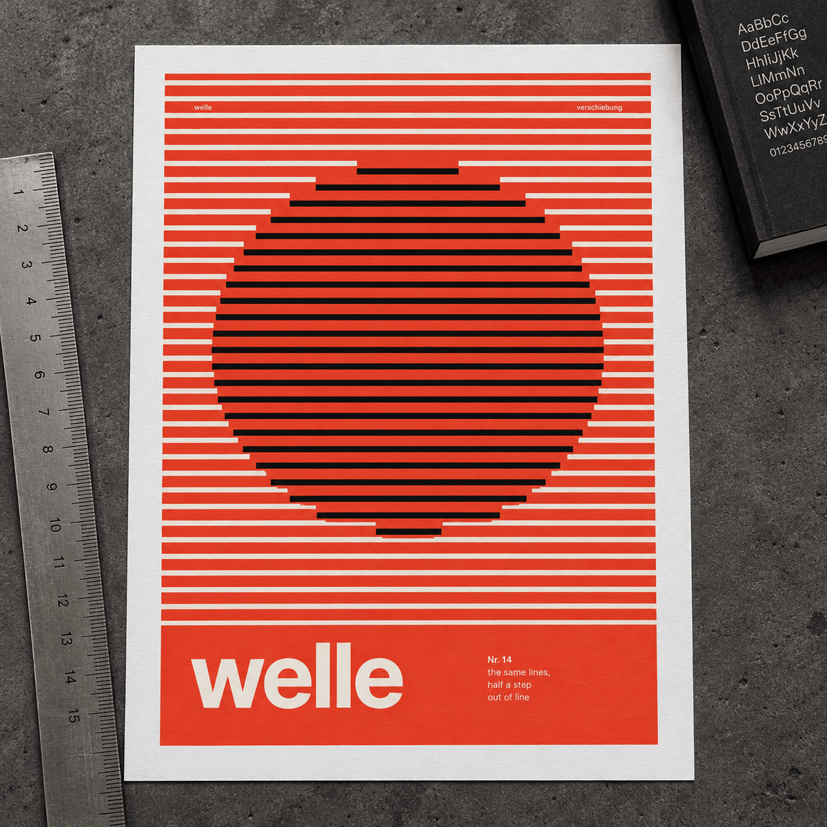 Close view of the Swiss style wave print on smooth matte paper