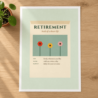 Close view of the garden retirement print on smooth matte paper