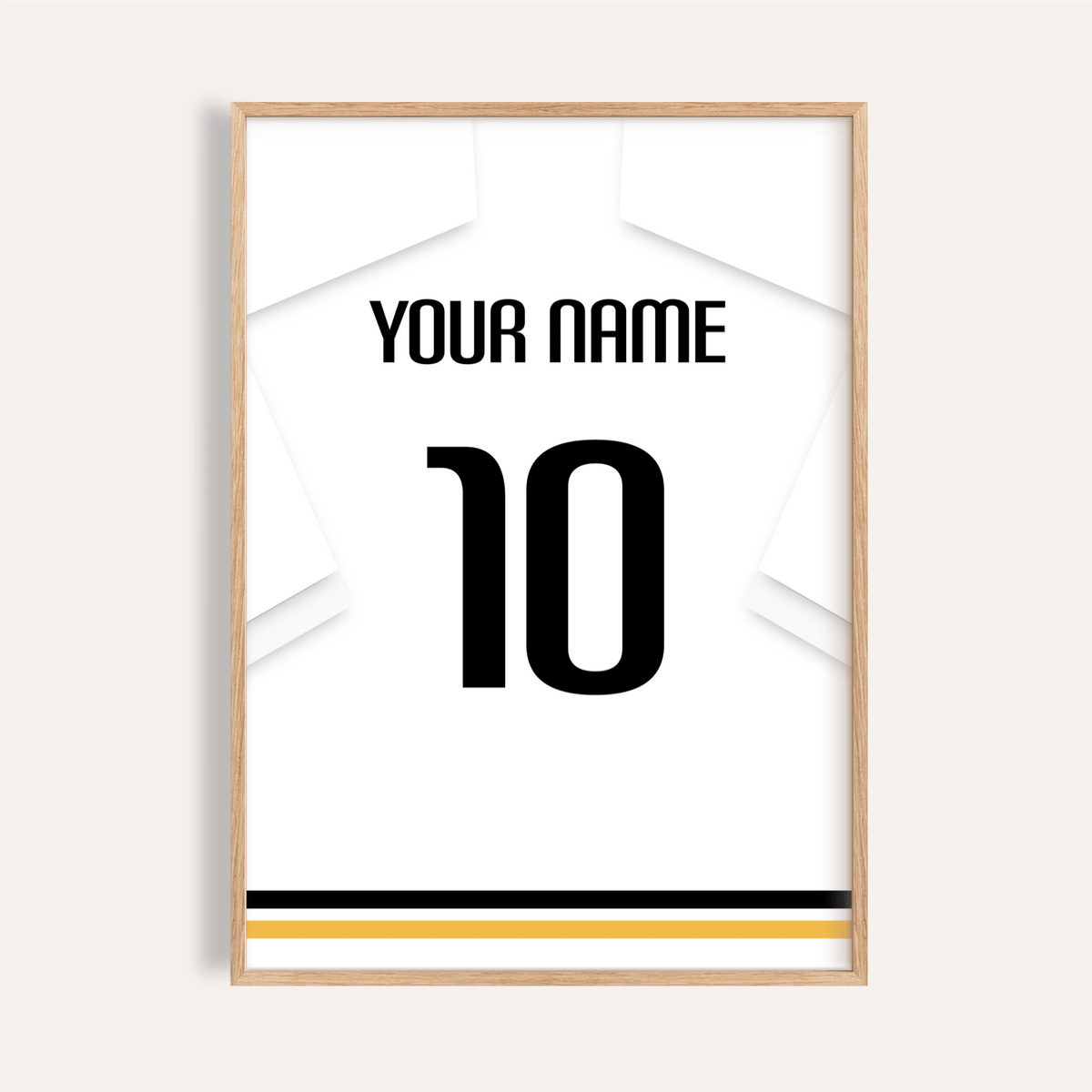 Centered football shirt poster with bold number and name line