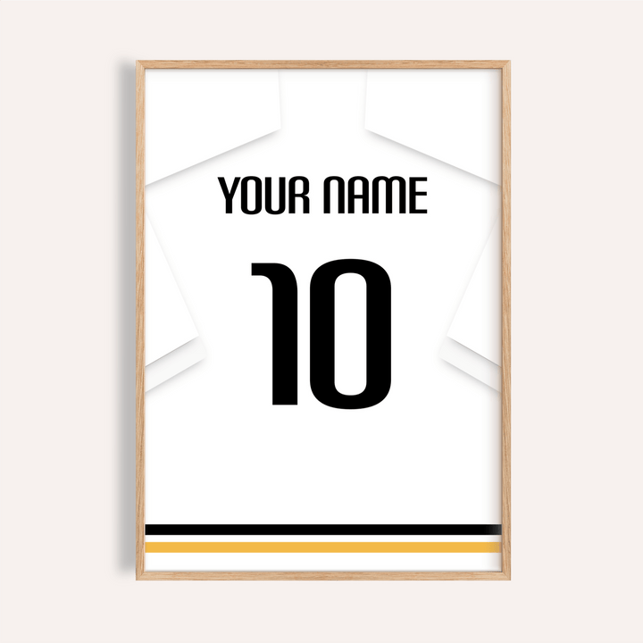 Centered football shirt poster with bold number and name line