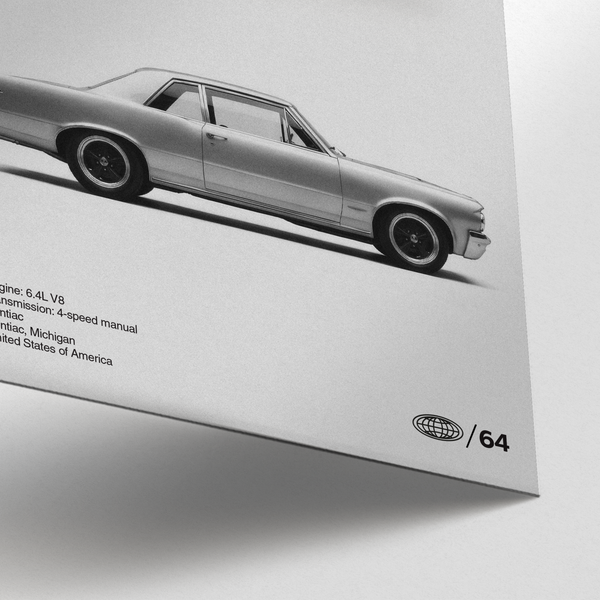 Pontiac Gto Art Print in modern monochrome for bedroom wall art