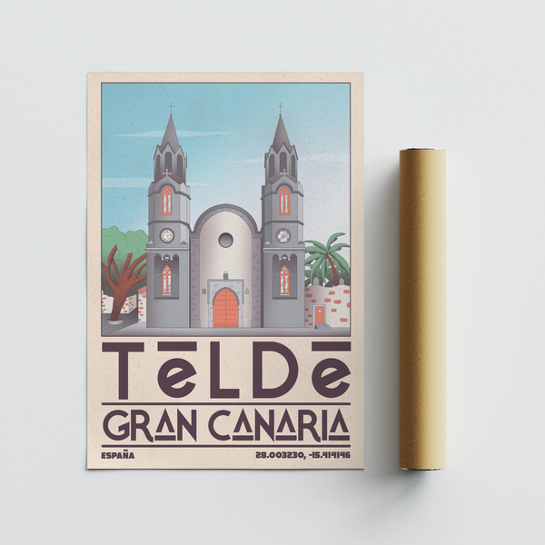 Map-coordinate style numbers shown on Telde Gran Canaria Art Print travel poster wall art