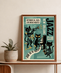 Typography section of New Orleans Music Poster with vertical JAZZ lettering
