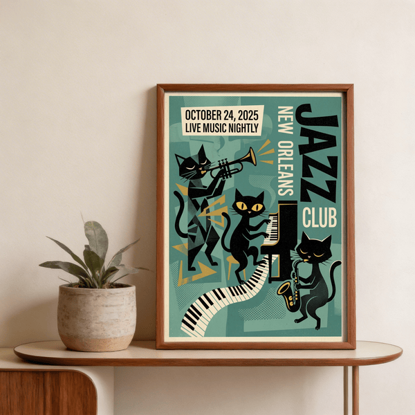 Typography section of New Orleans Music Poster with vertical JAZZ lettering
