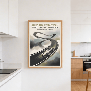 Grand Prix Racing Wall Art design capturing speed dynamics elevation text