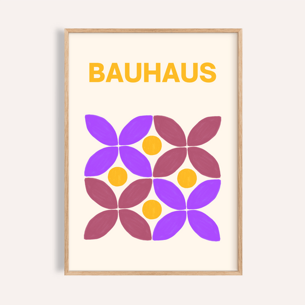 Geometric Bauhaus Art print with Purple and Yellow for living room wall art