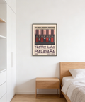 City landmark poster print with shuttered windows, ornate band, and Madrid label