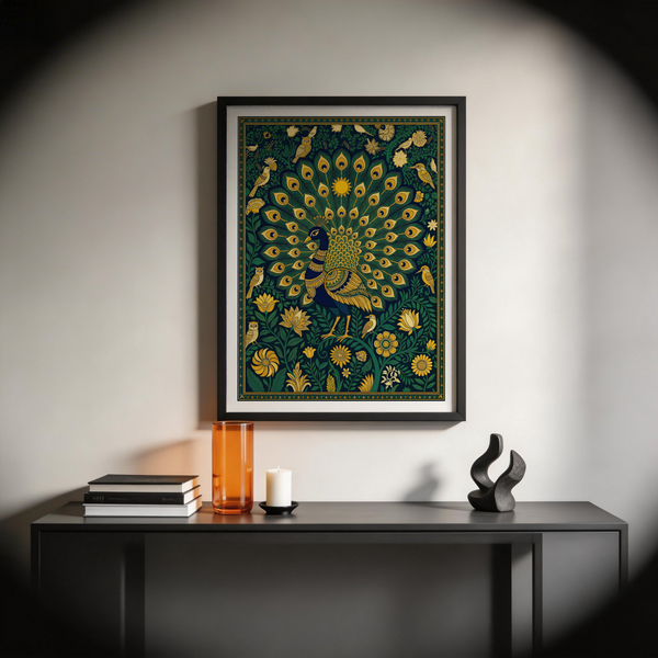 Pattern-led Peacock Art Print featuring repeating feather eye motifs
