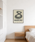 Minimal racing track wall art print with car on lower curve of the circuit