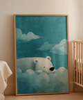 Polar Bear Wall Art showing blue skies and white fur for children’s bedroom wall art