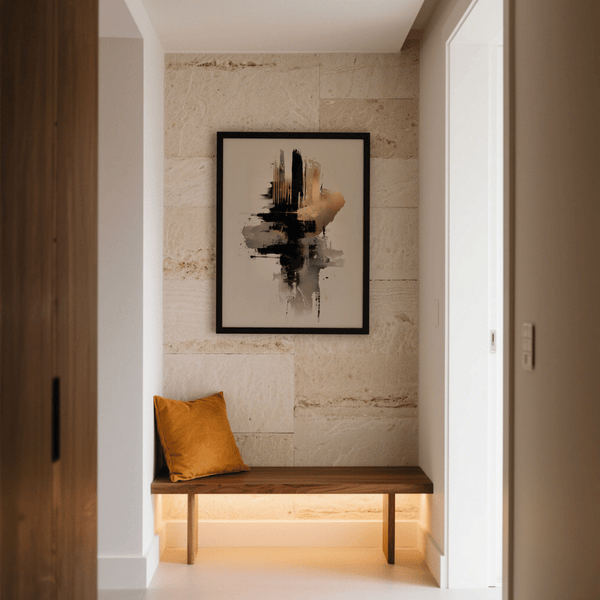 Gold and Black Poster featuring bold brushstrokes of gold and black for dining room wall art