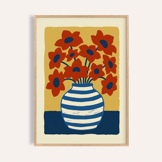 Vase Art Poster with blue and red flowers for living room wall art