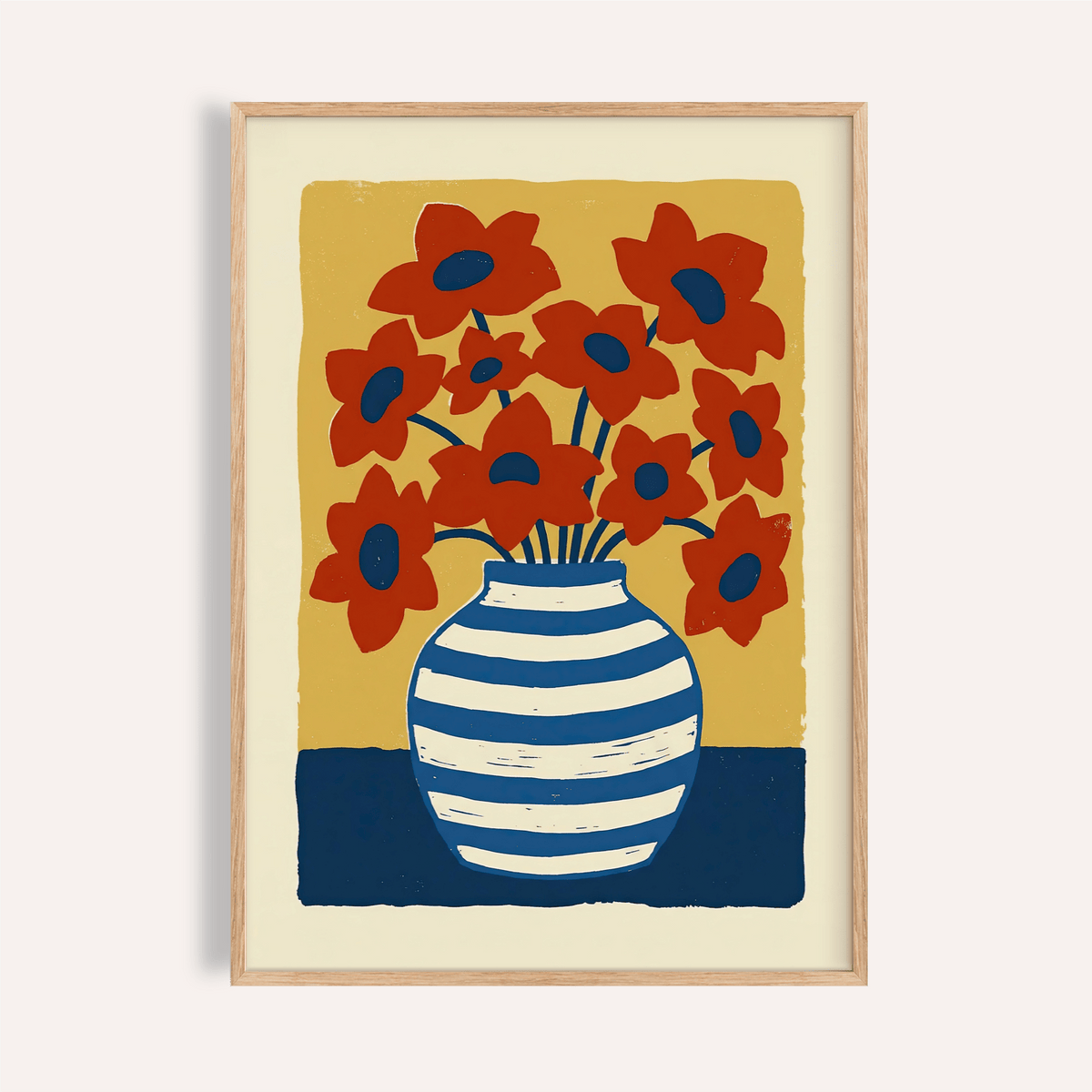 Vase Art Poster with blue and red flowers for living room wall art