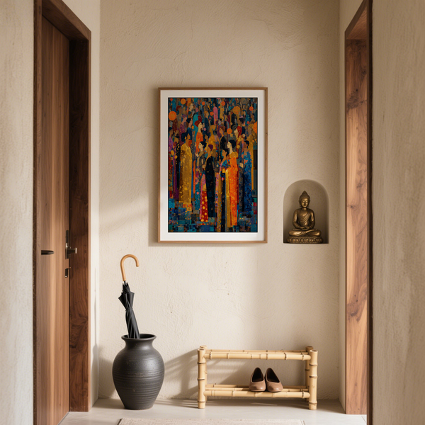 Room mockup featuring Indian Festival Art poster as a statement wall print