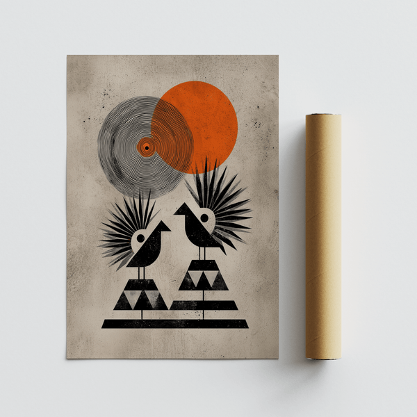 Mockup showing Modern Tribal Poster paired with neutral decor accents